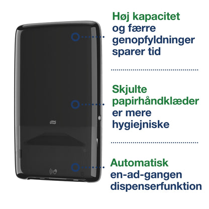 Papirhåndklæde dispenser, Tork, H5, Peakserve Automatic, sort, 1 stk