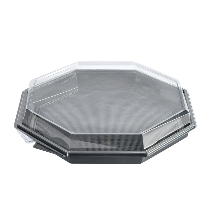 Plastbakke, Duni Octaview, m/hængslet låg, 1800 ml, 305x305x60mm, A-PET, grå, karton a 96 stk