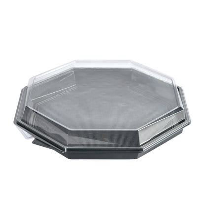 Plastbakke, Duni Octaview, m/hængslet låg, 1800 ml, 305x305x60mm, A-PET, grå, karton a 96 stk