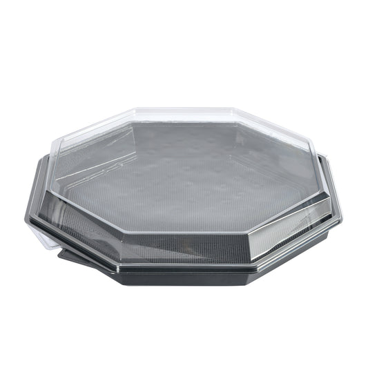 Plastbakke, Duni Octaview, m/hængslet låg, 1800 ml, 305x305x60mm, A-PET, grå, karton a 96 stk