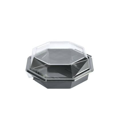 Plastbakke, Duni Octaview, m/hængslet låg, 850 ml, 190x190x80mm, A-PET, grå, karton a 280 stk