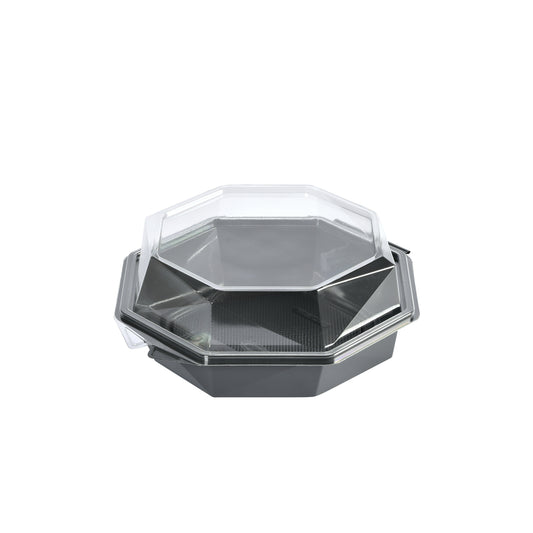 Plastbakke, Duni Octaview, m/hængslet låg, 850 ml, 190x190x80mm, A-PET, grå, karton a 280 stk