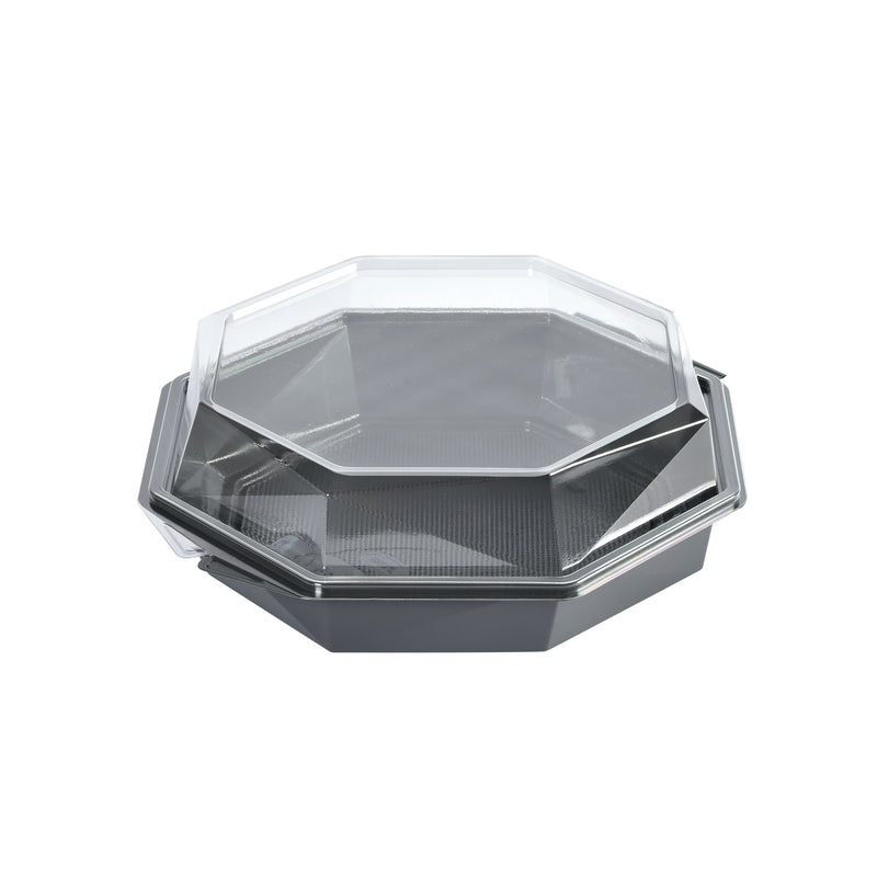 Plastbakke, Duni Octaview, m/hængslet låg, 1300 ml, 230x230x80mm, A-PET, grå, karton a 180 stk