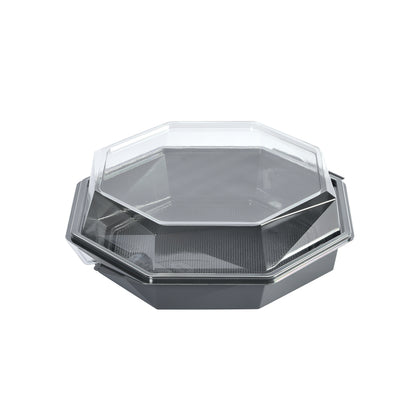 Plastbakke, Duni Octaview, m/hængslet låg, 1300 ml, 230x230x80mm, A-PET, grå, karton a 180 stk