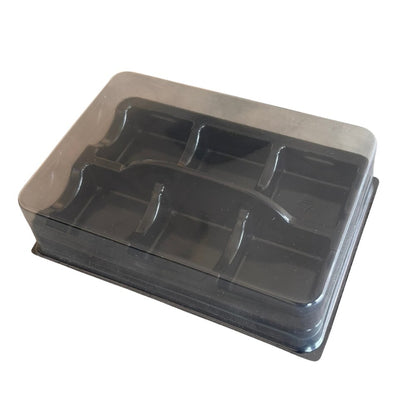 Plastbakke, m/låg, 6-rums, Rektangulær, 168x118x40mm, RPET, sort, t/påskeæg m.m., karton a 207 sæt