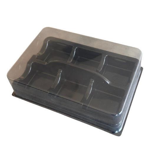 Plastbakke, m/låg, 6-rums, Rektangulær, 168x118x40mm, RPET, sort, t/påskeæg m.m., karton a 207 sæt