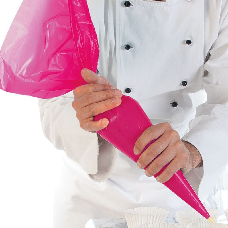 Sprøjtepose, 80 µm, 300 x 530 mm, LD-PE, pink, rulle á 100 stk., sandet yderside m/grebkontrol, fødevaregodkendt