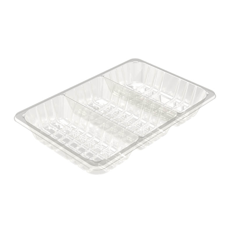 Plastbakke, Færch, P 2333-3S, 3-rums, Rektangulær, 2220 ml, 336x221x45mm, A-PET, transparent, karton a 168 stk