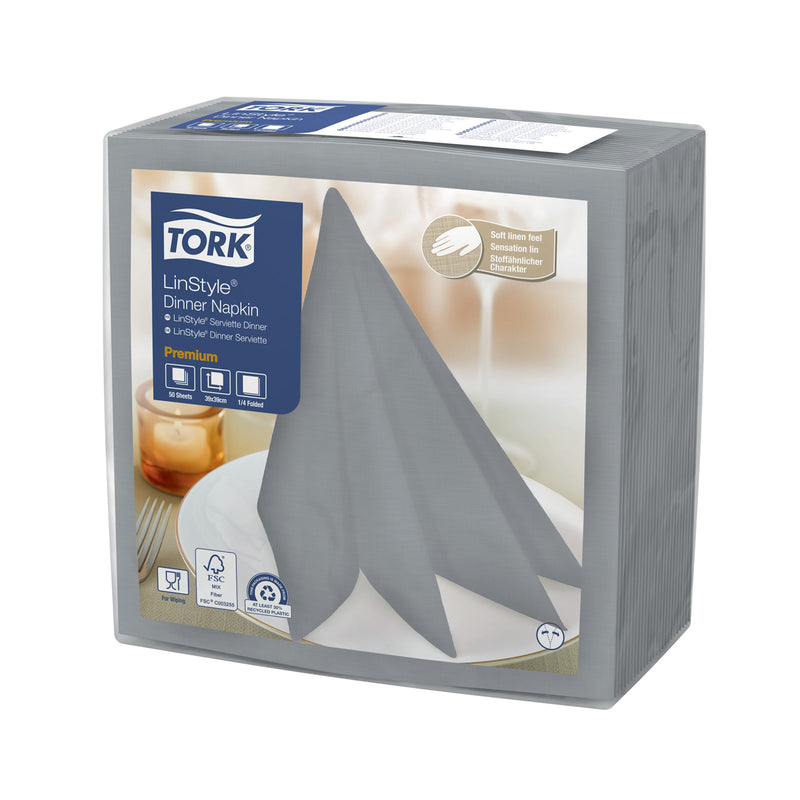 Middagsservietter, Tork, Linstyle, 1/4-fold, grå, 390mmx390mm, pakke a 50 stk, FSC Mix Credit