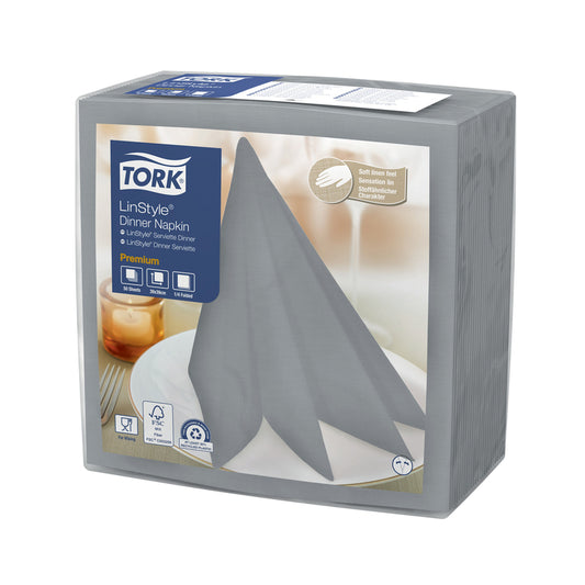 Middagsservietter, Tork, Linstyle, 1/4-fold, grå, 390mmx390mm, pakke a 50 stk, FSC Mix Credit