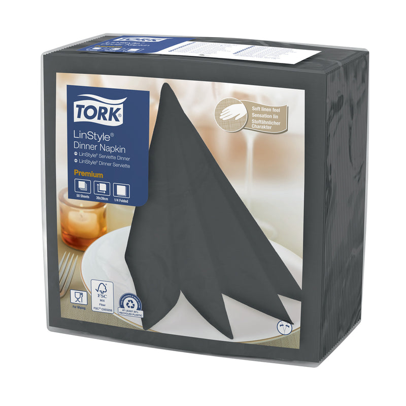 Middagsservietter, Tork, Linstyle, 1/4-fold, antracit, 390mmx390mm, pakke a 50 stk