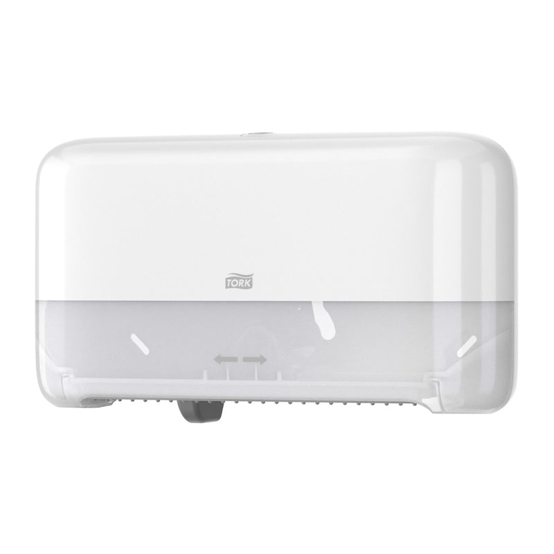 Toiletpapirdispenser, Tork, T7, T7 Mid-Size Twin, hvid, 360mm x 130mm x 207mm