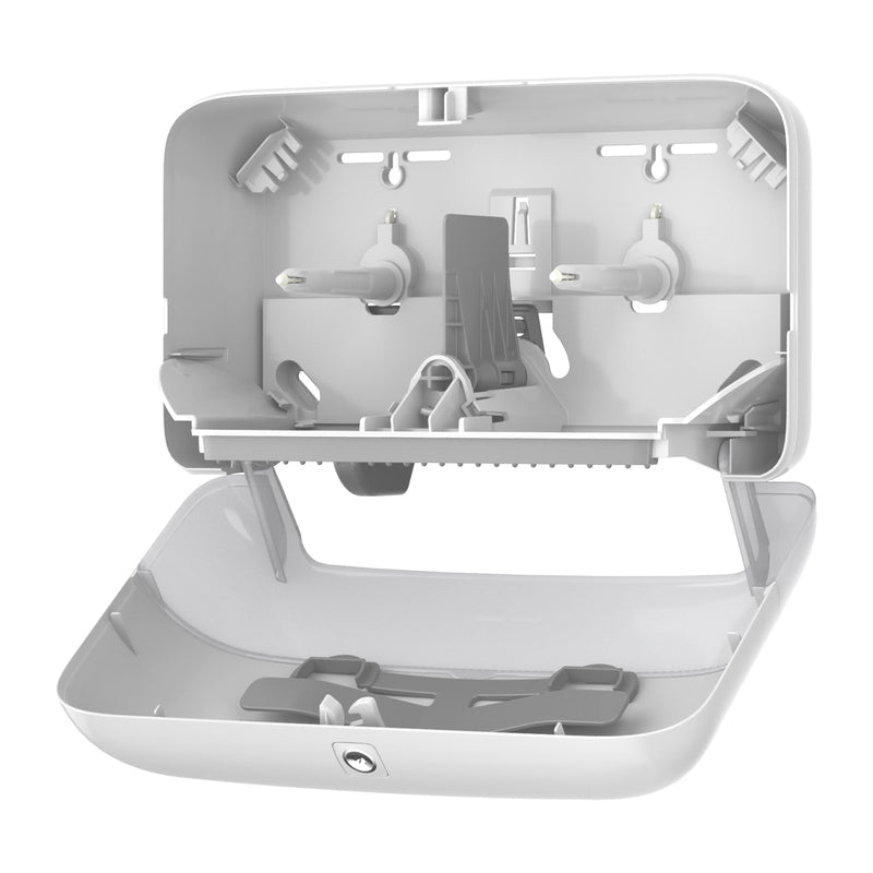 Toiletpapirdispenser ruller, Tork, T7, T7 Mid-Size Twin, hvid, 360mmx130mm x 207mm