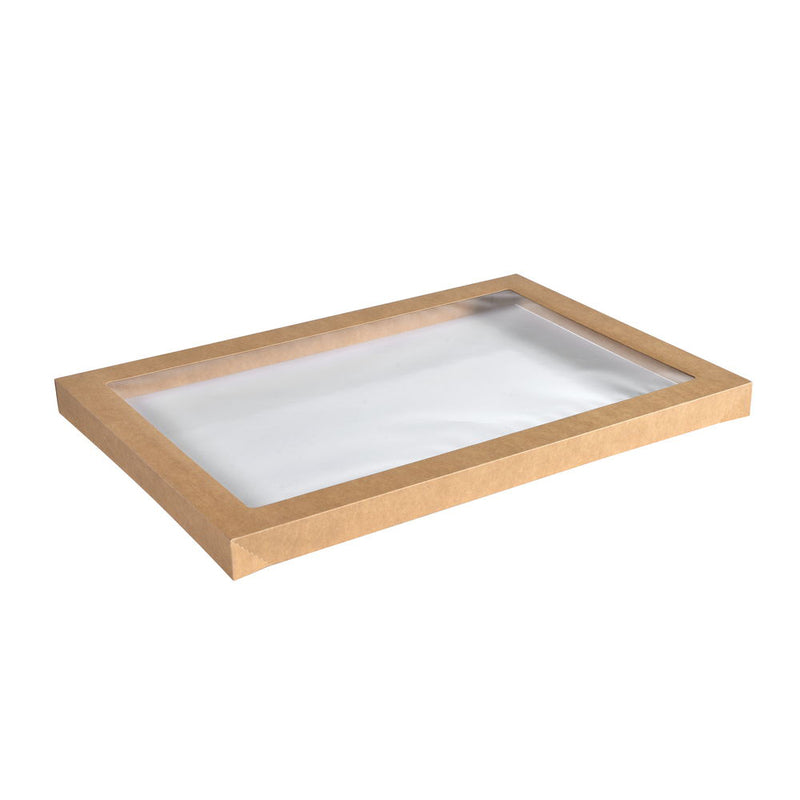 Låg t/catering tray, Duni, 455x313x30mm, Cardboard/PLA, brun, Stor, karton a 50 stk, Fødevaregodkendt