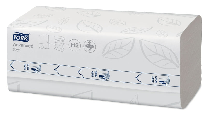 Papirhåndklæder ark, Tork, Advanced, H2, 2 lag, hvid, 212mmx242mm, karton a 2880 stk, FSC Recycled Credit