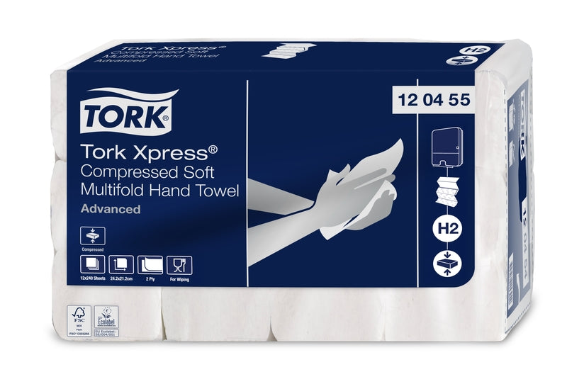 Papirhåndklæder ark, Tork, Advanced, H2, 2 lag, hvid, 212mmx242mm, karton a 2880 stk, FSC Recycled Credit