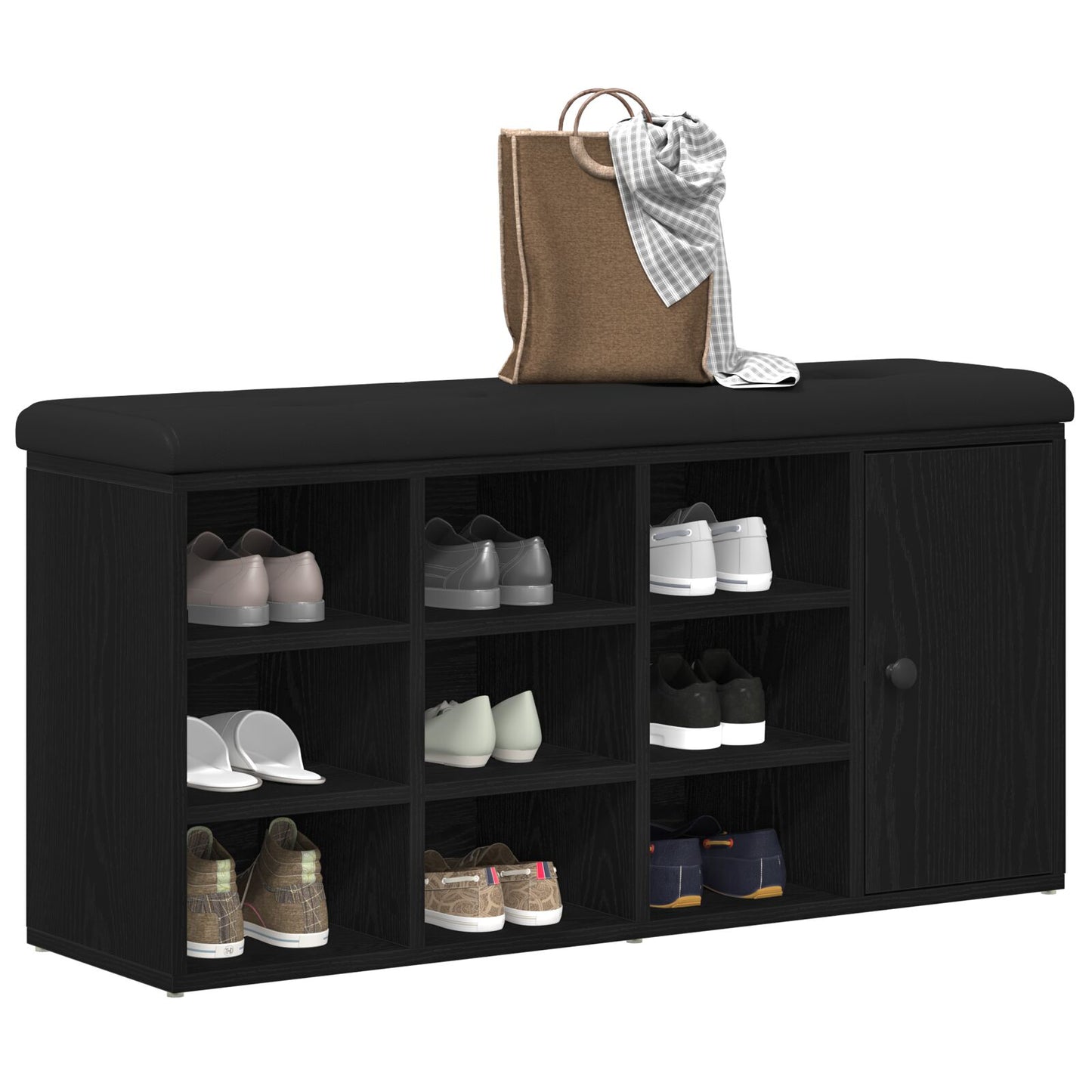 Opbevaringsbænk Sort Eg 100x30x48 cm Komprimeret Træ