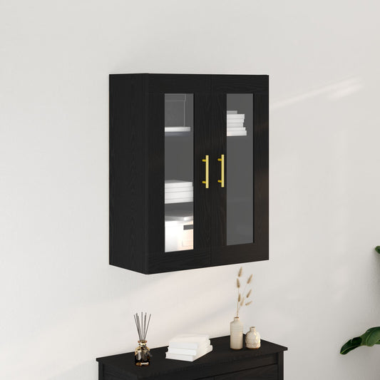 Væghængt Sk Cabinet med Glasdøre Sort Eg 69,5x34x90 cm