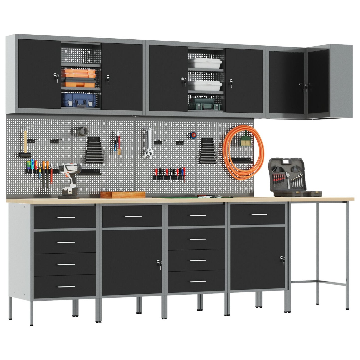 12 Stk Arbejdsbænk og Pegboard Sæt Sort MDF og Metal