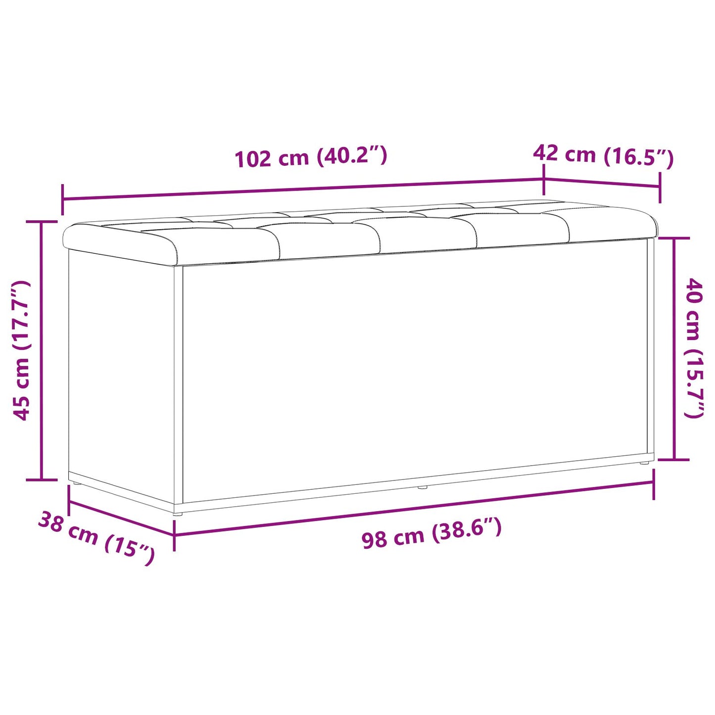 Opbevaringsbænk Sort Eg 100x40x45 cm Ingeniørtræ