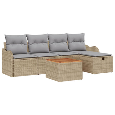6 Stykker Havesofa Sæt med Puder Beige Poly Rattan, vidaXL 2-Sæders Havesofa med Puder Beige Poly Rattan