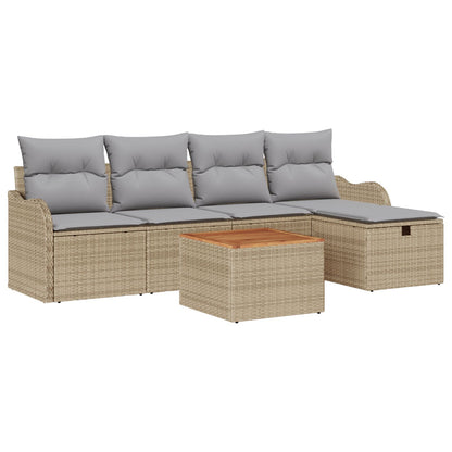 6 Stykker Havesofa Sæt med Puder Beige Poly Rattan, vidaXL 2-Sæders Havesofa med Puder Beige Poly Rattan