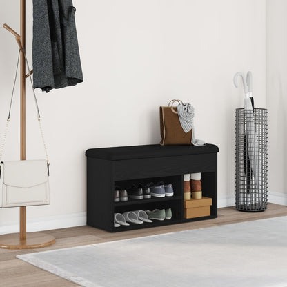 Opbevaringsbænk Sort Egetræ 80x30x45 cm Ingeniørtræ
