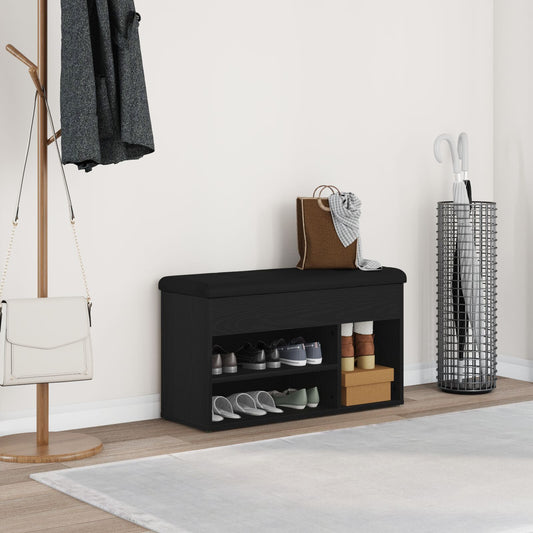 Opbevaringsbænk Sort Egetræ 80x30x45 cm Ingeniørtræ