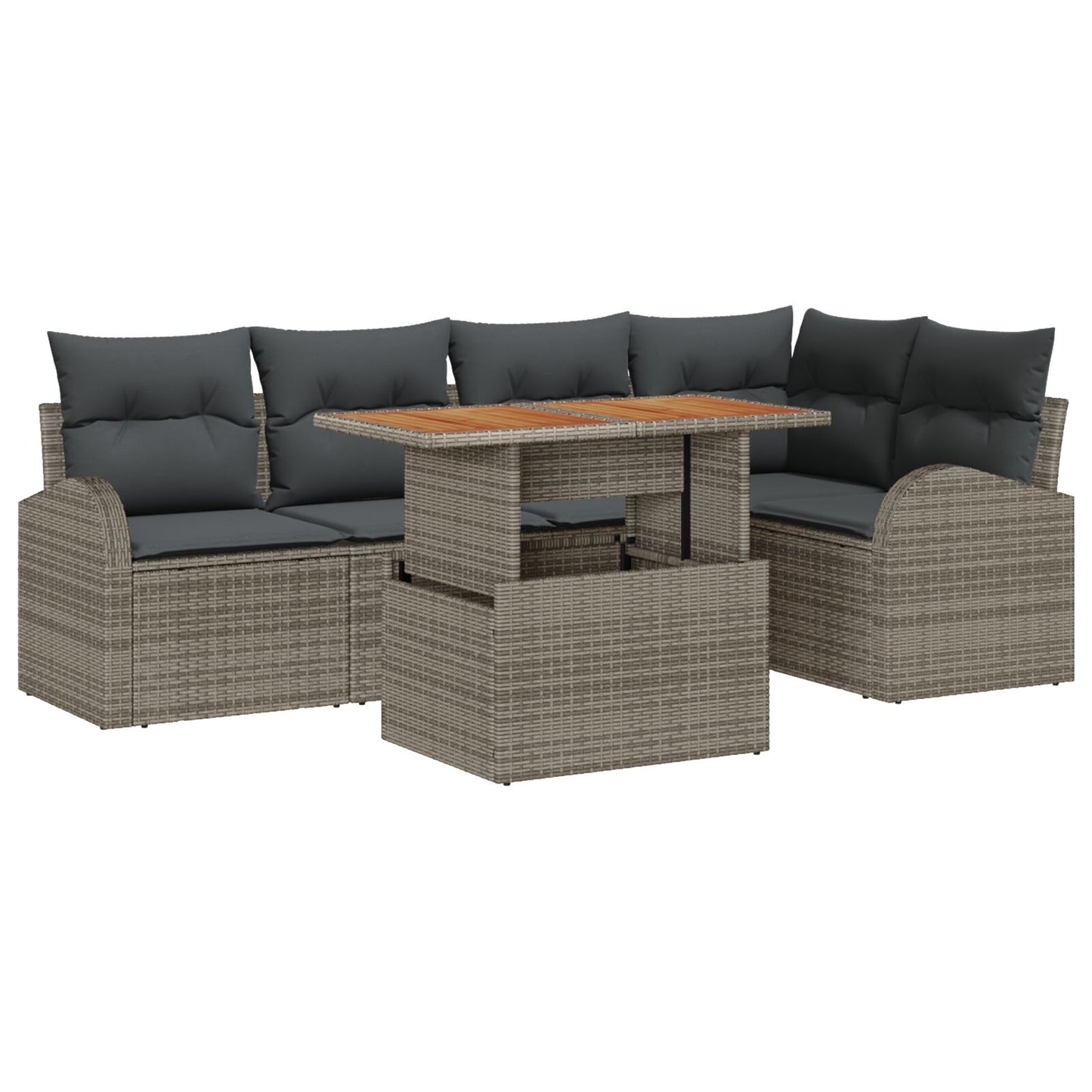 6-dels havesofa sæt med puder Grå Poly Rattan, vidaXL 2-personers havesofa med opbevaring & puder Grå Poly Rattan