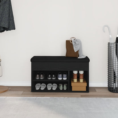 Opbevaringsbænk Sort Egetræ 80x30x45 cm Ingeniørtræ