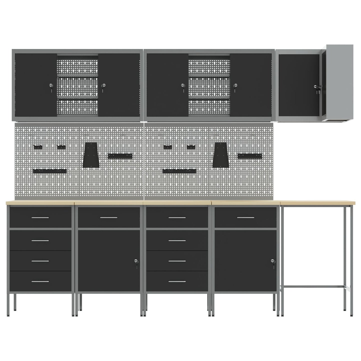 12 Stk Arbejdsbænk og Pegboard Sæt Sort MDF og Metal