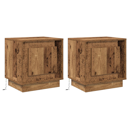 Sengeborde med LED-lys 2 stk Gammelt træ 44x34,5x45 cm