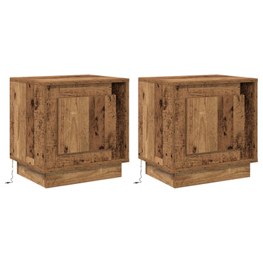 Sengeborde med LED-lys 2 stk Gammelt træ 44x34,5x45 cm