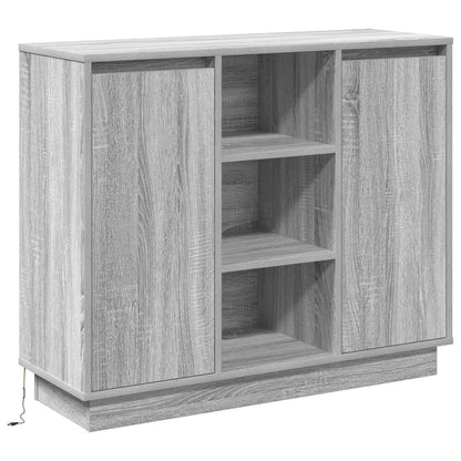 Skab med LED Grå Sonoma 90x32x75 cm Konstrueret træ