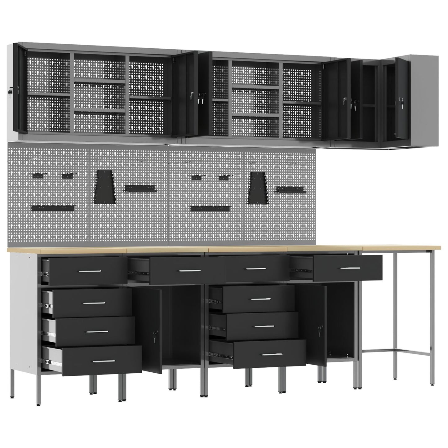 12 Stk Arbejdsbænk og Pegboard Sæt Sort MDF og Metal