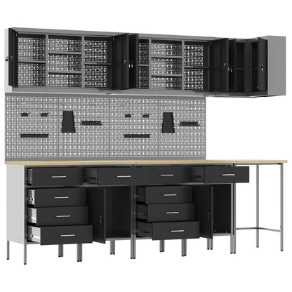 12 Stk Arbejdsbænk og Pegboard Sæt Sort MDF og Metal