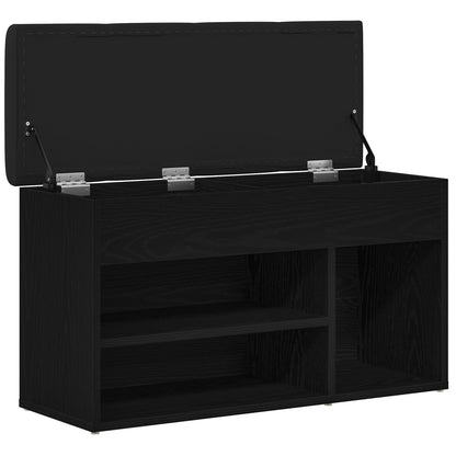 Opbevaringsbænk Sort Egetræ 80x30x45 cm Ingeniørtræ