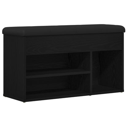 Opbevaringsbænk Sort Egetræ 80x30x45 cm Ingeniørtræ