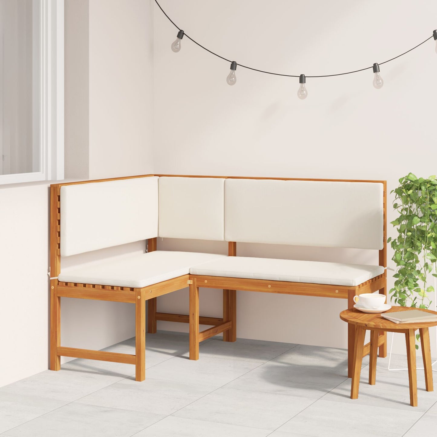 Have Hjørnebænk med Puder 140x100x91 cm Massivt Akacietræ