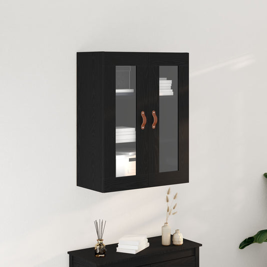 Væghængt Skab med Glasdøre Sort Eg 69,5x34x90 cm