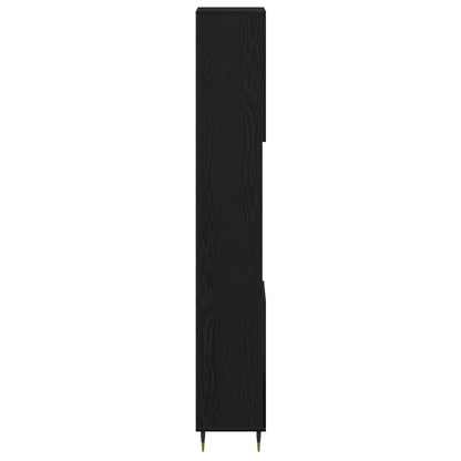 Badeværelsesskab Sort Eg 30x30x190 cm Ingeniørtræ