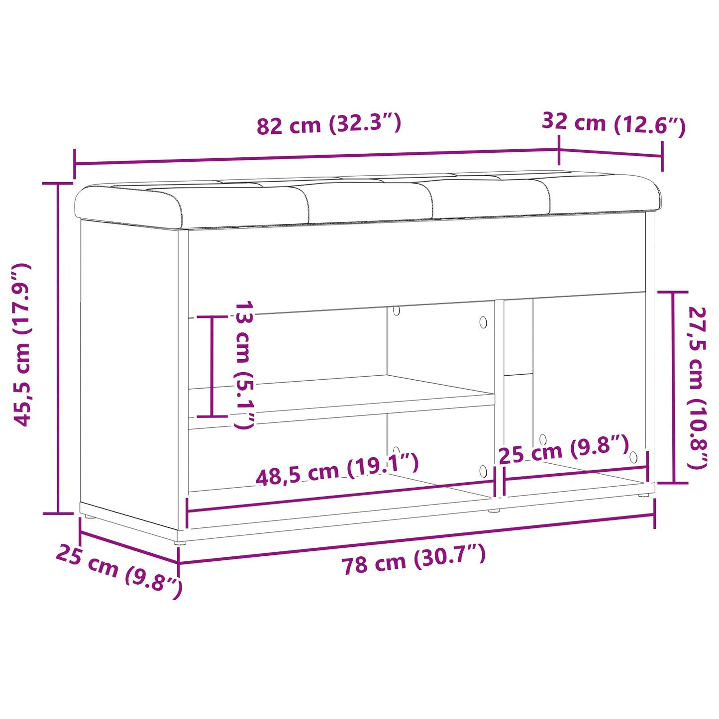 Opbevaringsbænk Sort Egetræ 80x30x45 cm Ingeniørtræ