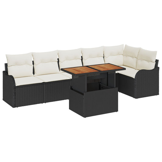7-delt havesofa sæt med puder sort poly rattan, vidaXL 2-personers havesofa med opbevaring & puder sort poly rattan