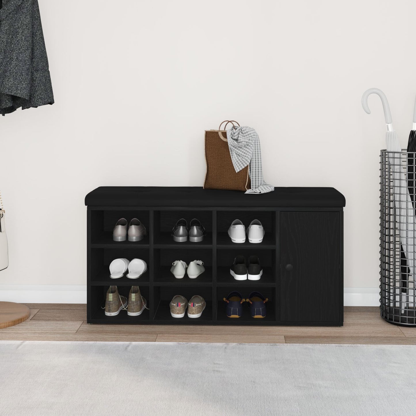 Opbevaringsbænk Sort Eg 100x30x48 cm Komprimeret Træ