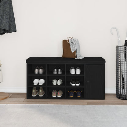 Opbevaringsbænk Sort Eg 100x30x48 cm Komprimeret Træ