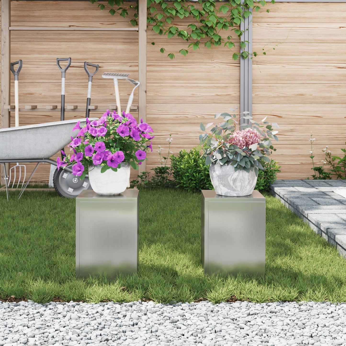 Udendørs Planteborde Stang 2 stk 24x24x35 cm Galvaniseret Stål