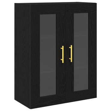 Væghængt Sk Cabinet med Glasdøre Sort Eg 69,5x34x90 cm