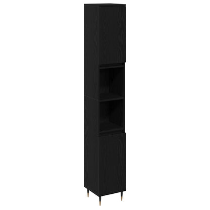 Badeværelsesskab Sort Eg 30x30x190 cm Ingeniørtræ