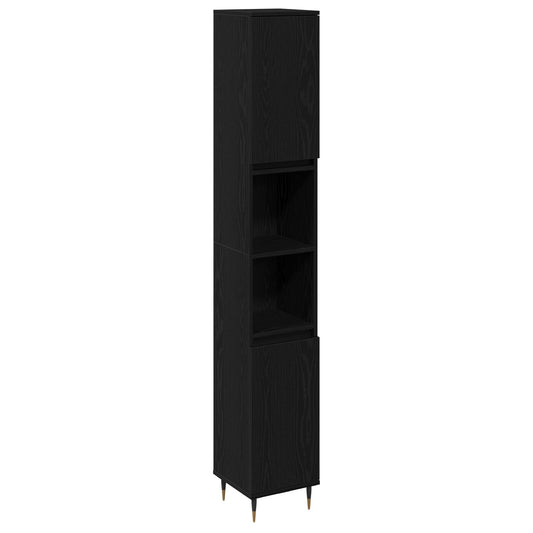 Badeværelsesskab Sort Eg 30x30x190 cm Ingeniørtræ