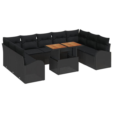 10-delt Havesofa Sæt med puder Sort Poly Rattan, vidaXL 2-personers havesofa med opbevaring & puder Sort Poly Rattan